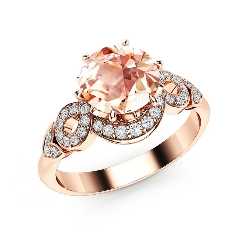 OMHXZJ Wholesale European Fashion Woman Man Party Wedding Gift Luxury White Round AAA Zircon 18KT Rose Gold Ring RR550