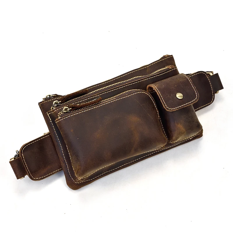 Luufan Waist Bag Convenient Handy Lightweight Outdoor Activities Shopping Party Genuine Leather Durable Small Men Male Vintage