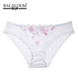 BALALOUM Sexy Women Floral Embroidery Lace Mesh Ultra Thin Underwear Female Lingerie Transparent Temptation Briefs See-Through