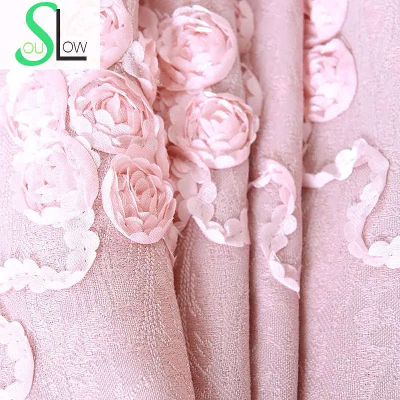 

Slow Soul Pale Pink Roses Curtains Embroidered Jacquard Curtain Fabric Floral Tulle For Living Room Kitchen Bedroom Sheer