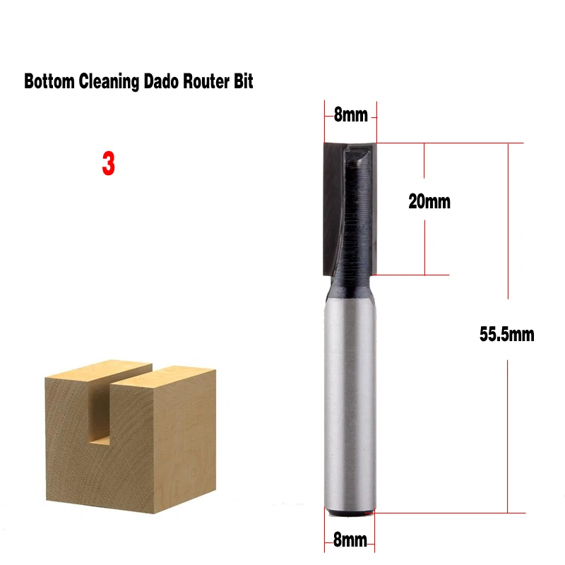 1PC 8mm Shank high quality Bottom Cleaning Straight/Dado Router Bit Set 5,6,8,10,12,16,18mm Diameter Wood Cutting Tool - Chwjw