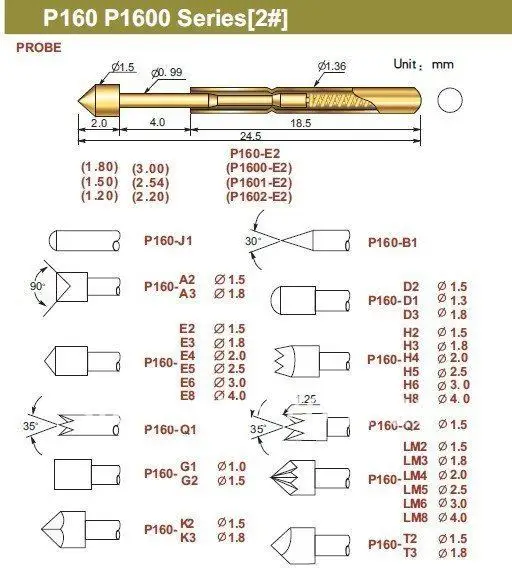 100PCS x P160-E2 24.5MM PCB BARE BOARD TEST PROBES