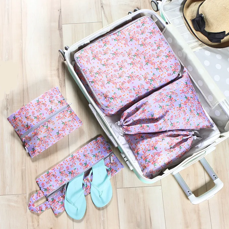 

5Pcs Floral Travel Bags Women Clothes Underwear Bra Packing Cube Luggage Sorting Organizer Pouch Accessories Supplies Products