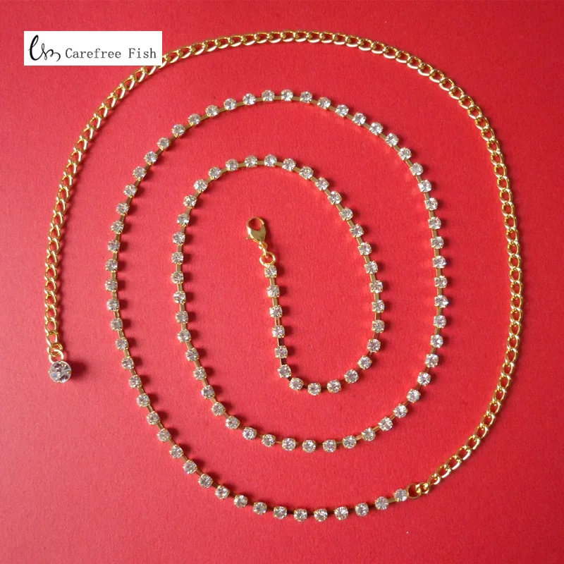 Carefree Fish Fashion match single row silver diamond Women sexy belly chain belly dance metal rhinestone thin belt