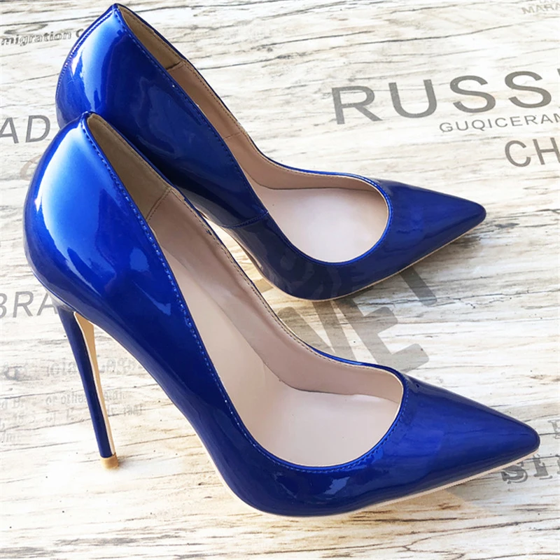 Blue Sexy Women High Heels Shoes Stiletto 12 cm Pumps Blue Pointed Toe Woman Shoes Party Plus Size 34-45 QP044 ROVICIYA image 3