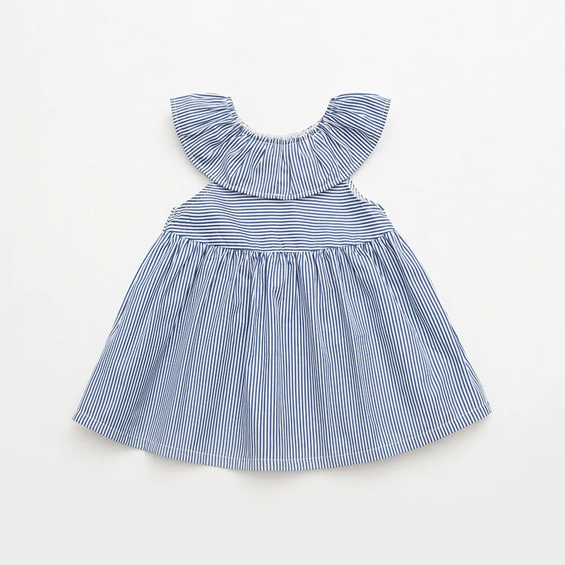 Girls Summer Dress 1-6 Years Sleeveless Blue Stripe Casual Dresses Children's Clothing KF720