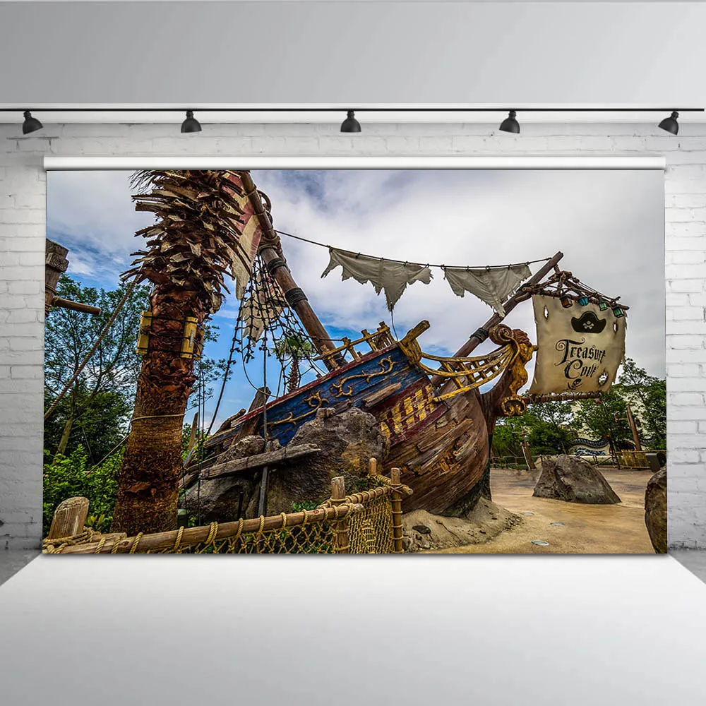 

Caribbean Pirates Birthday Ship Photography Backdrops Kids Theme Party Photo Booth Background Studio Computer Printed