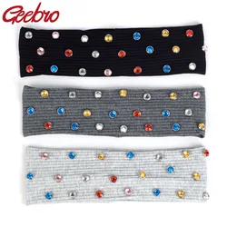 Geebro Fashion Multi-color Rhinestones Headbands For Woman Ladies Summer Soft Thin Cotton Ribbed Head Wrap Hair Bands Accessorie