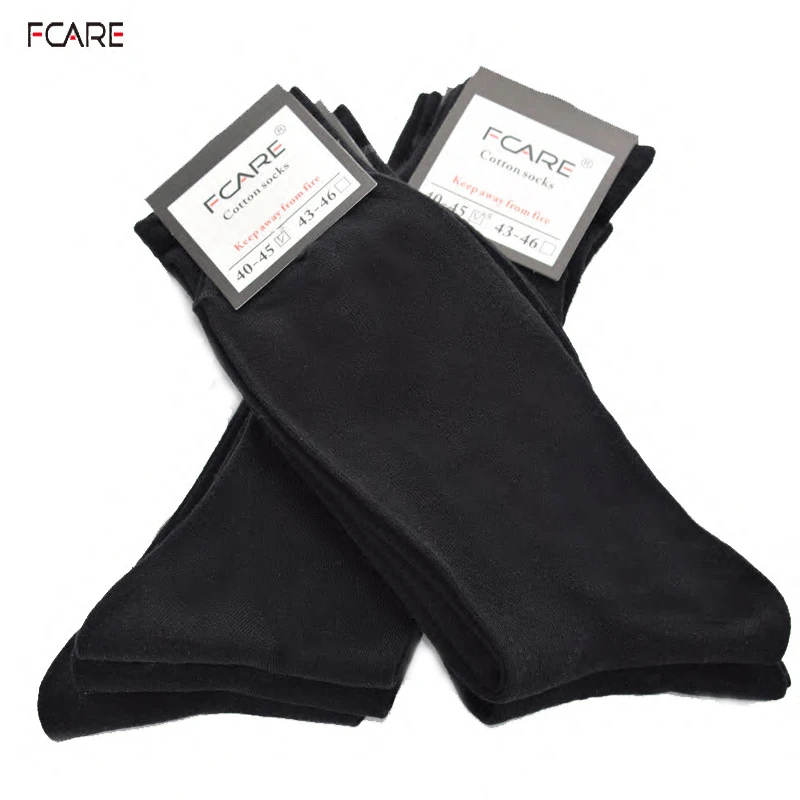 Fcare 8PCS=4 pairs 40, 41, 42, 43, 44, 45 plus size long leg business calcetines men cotton dress wedding black socks crew socks