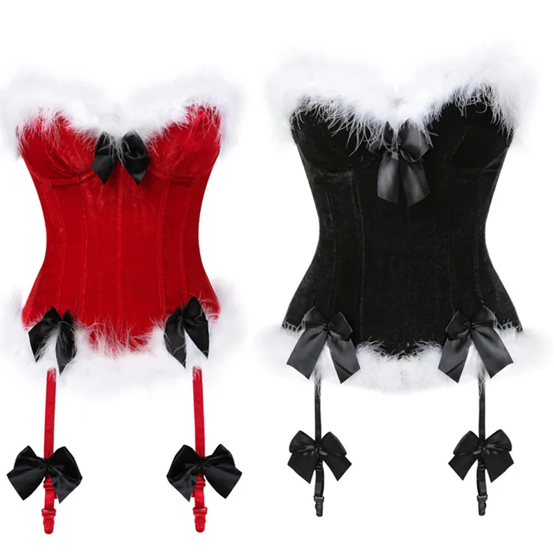 Sexy Christmas Corset Bowknots Zipper Side Corsets and Bustier Burlesque Body Shaper Lingerie Showgirl Plus Size S-6XL