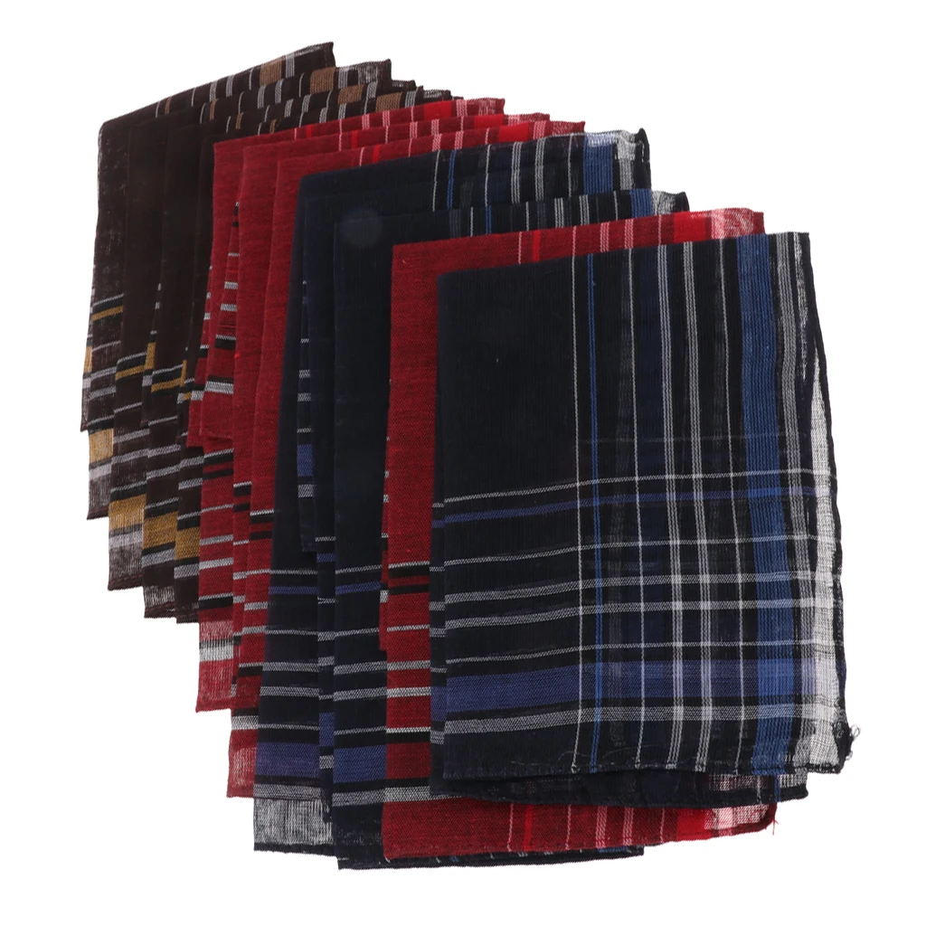 12 Packs Men‘s Fashion Plaid Cotton Handkerchiefs Decorative Suits Hanky Vintage Plaid Handkerchiefs