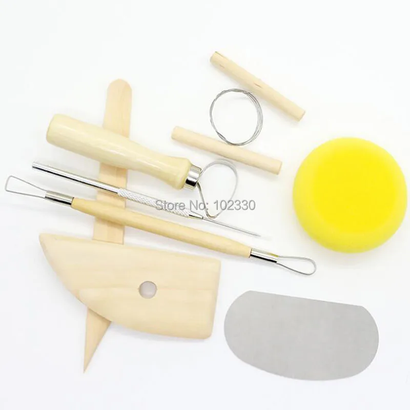 50sets 8pcs/set Pottery Tools Set Pottery Ceramics Molding Clay Tools Stainless Steel Wood Sponge Tool