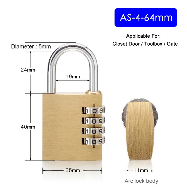 KAK Massief Messing Koper Beveiligingshangslot Wachtwoord Combinatie Codeslot voor Gym Digitale Locker Koffer Ladeslot Hardware