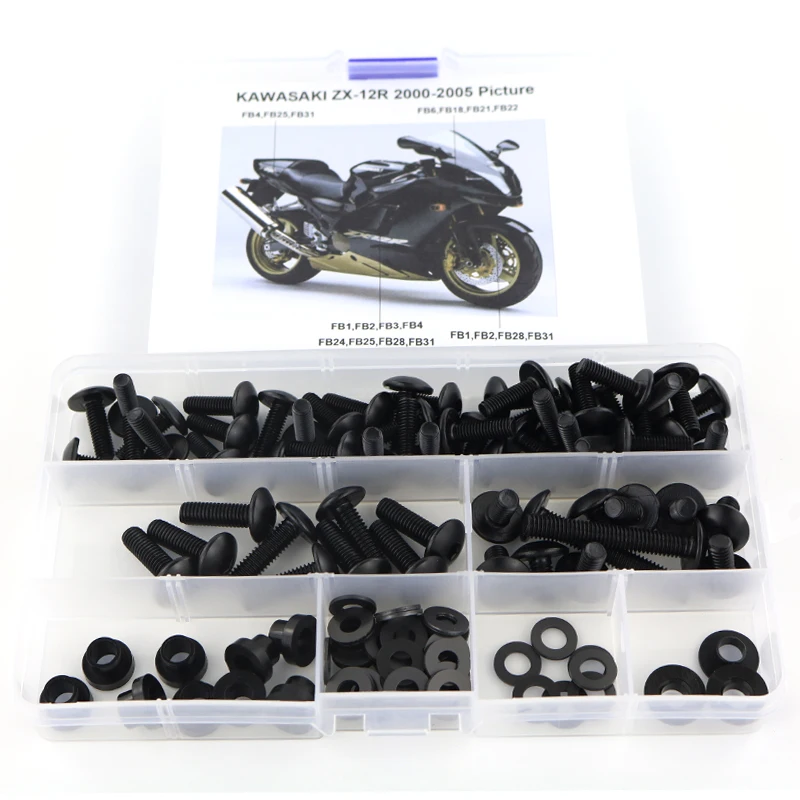 Fit For Kawasaki ZX12R ZX-12R 2000 2001 2002 2003 2004 2005 Complete Fairing Bolts Kit Motorcycle Cowling Full Fairing Kit Steel