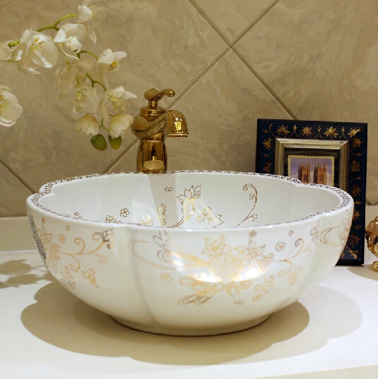 Ceramic counter basin vanity wash petal fashion