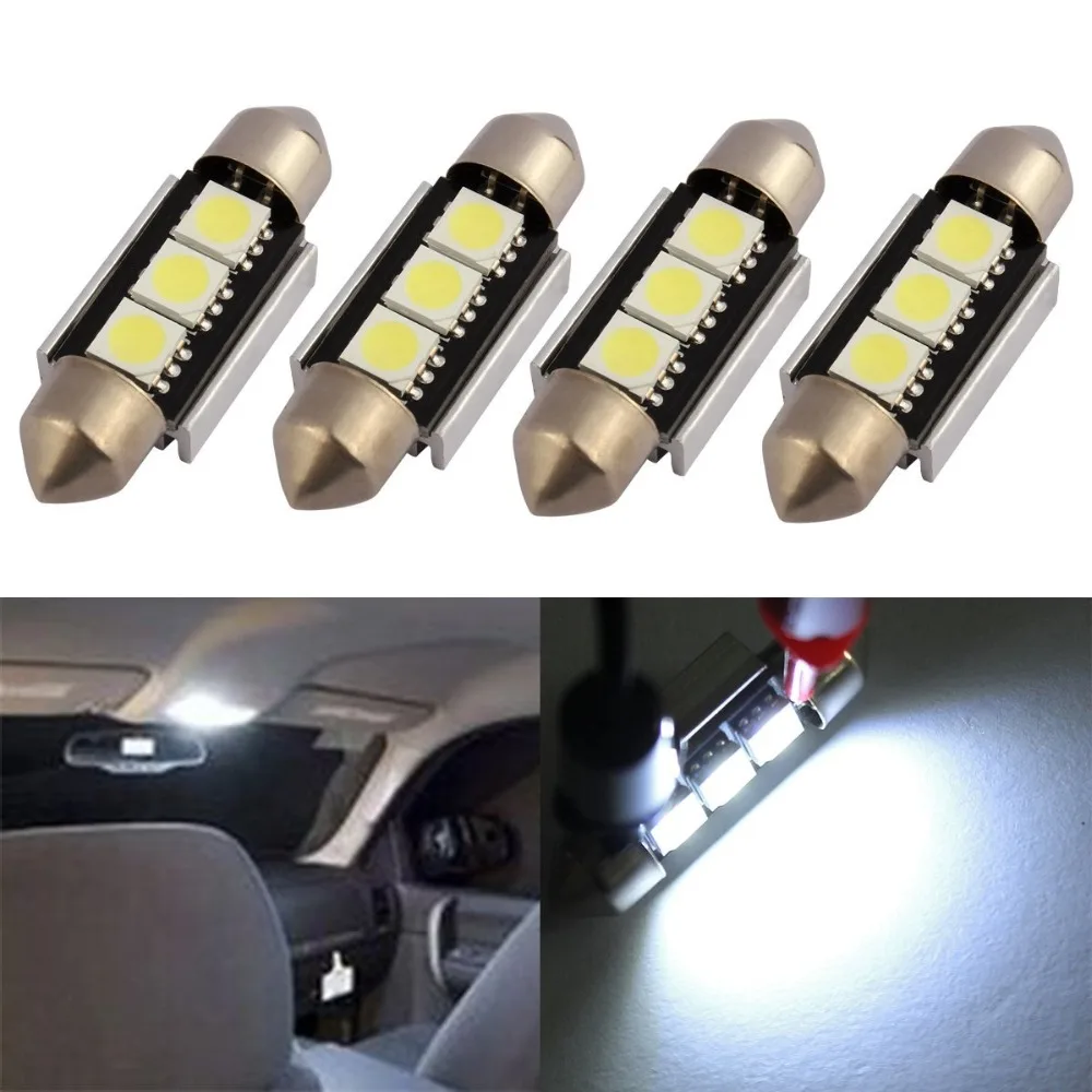 4 Buah Mobil Otomatis 36Mm 39Mm CANBUS Kesalahan Gratis 3 LED 5050 SMD 6418 C5W Plat Nomor Kubah Membaca Kepala Bola Lampu 12V Mobil Led