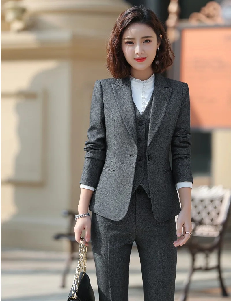 3 Pieces Sets Formal Women Business Suits With Pants and Jackets Coat and Vest & Waistcoat Ladies Office Work Wear Blazers
