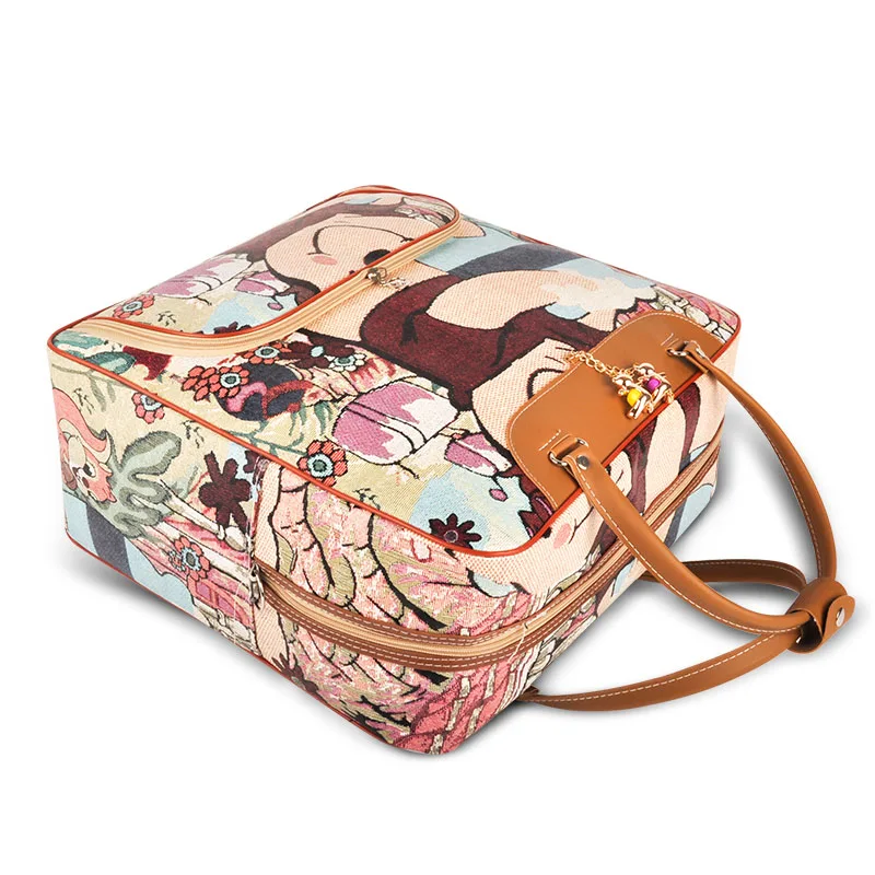 Bolso de viaje con estampado de gran capacidad para mujer, bolsa de equipaje de cuero PU, impermeable, informal, novedad de 2024