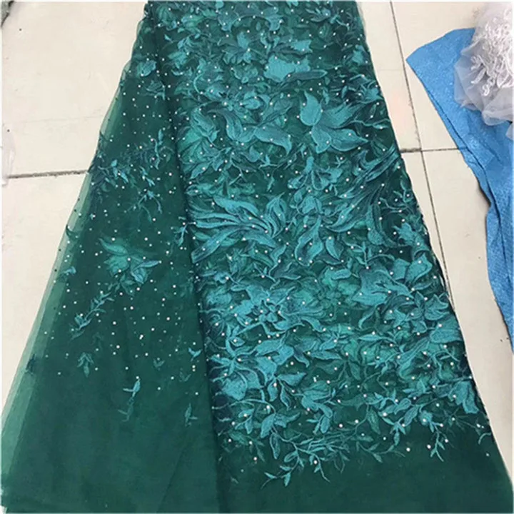 

African Tulle Lace Fabric, 3D Flowers Embroidered, French Wedding, High Quality, 5Yard, 2019