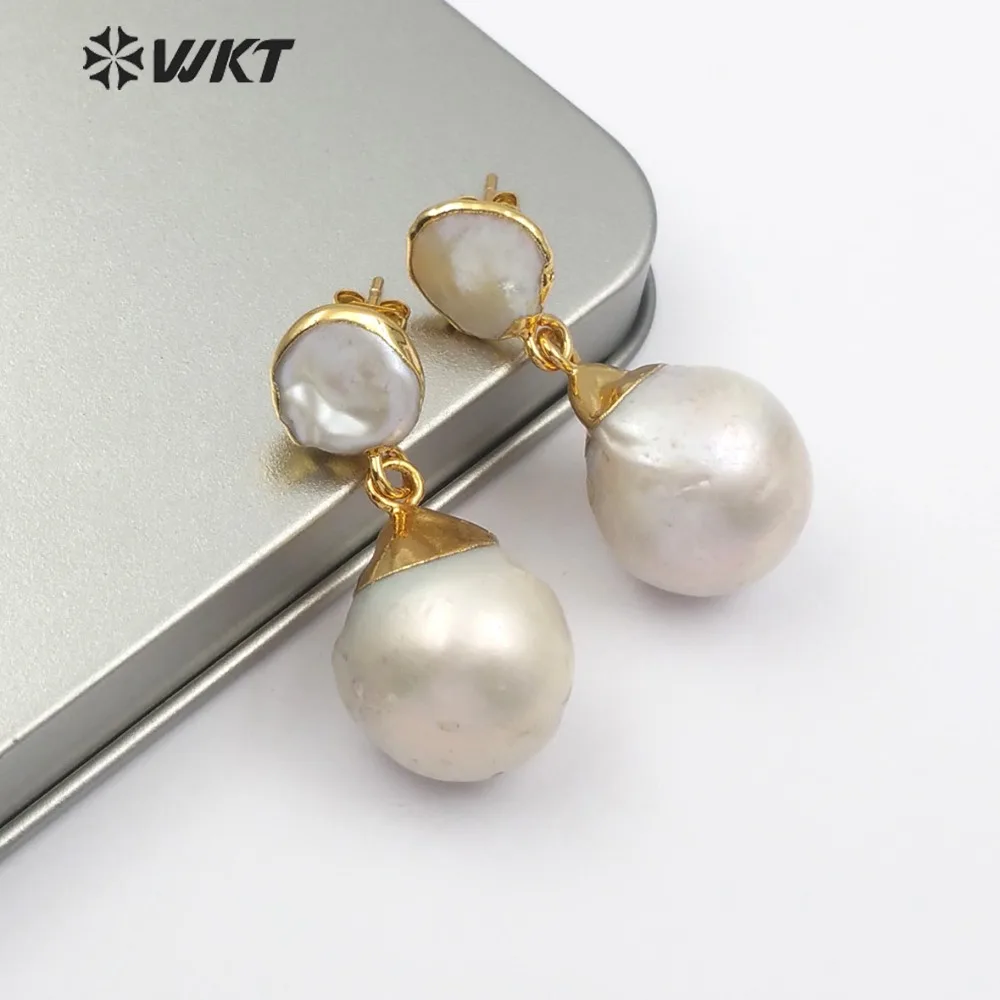 WKT WT-E487 Trendy Style Natural Baroque Pearl Ladies Pendant Earrings Irregular Shape Exquisite Ladies Earrings Gift For Women