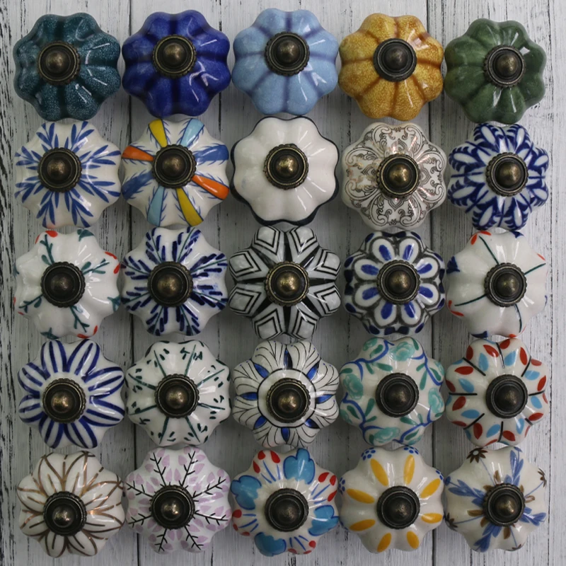 1x Assorted Ceramic Knobs Hand Painted Ceramic Kitchen Cabinet Knobs Drawer Dresser Pulls