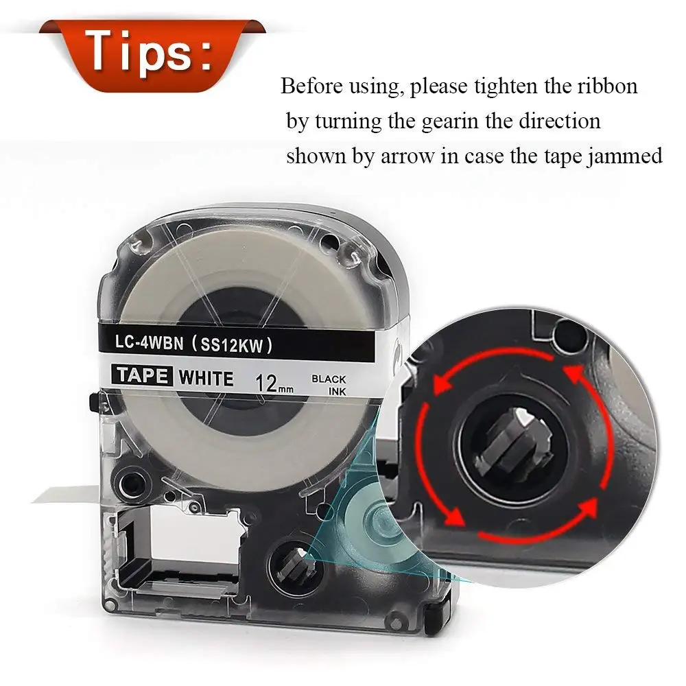 5PCS 12mm*8m label tapes SS12KW SC12YW SC12RW SC12GW SC12BW for Epson LabelWorks Cartridges & Ribbons Multi-Color label maker