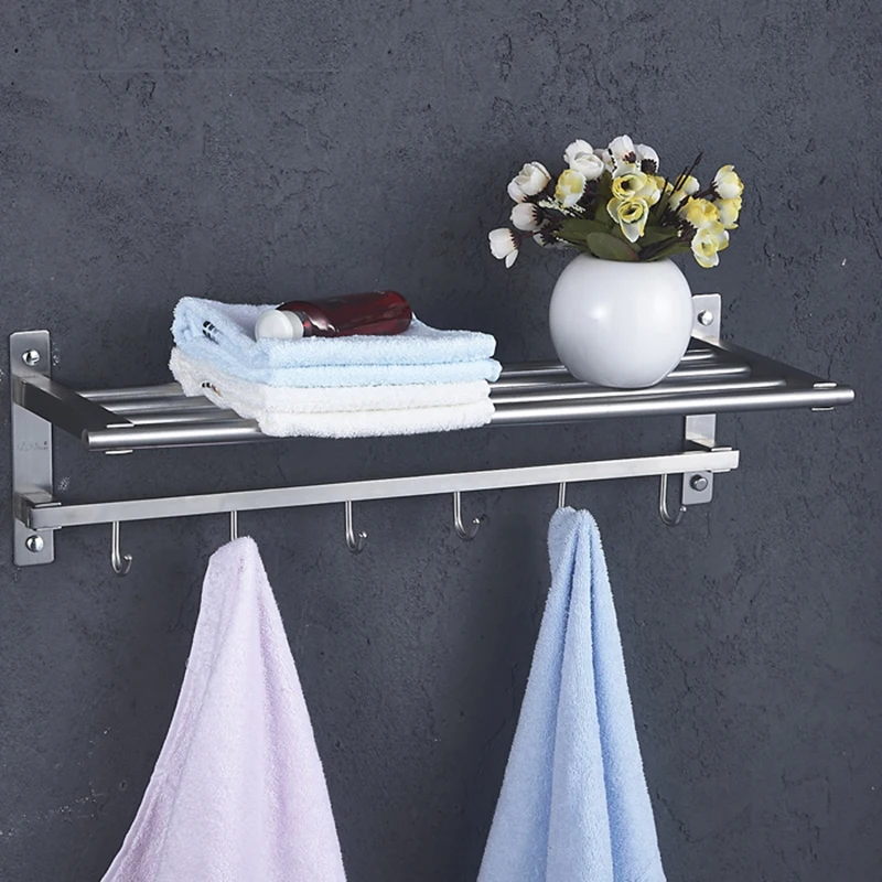 Vidric Towel rack DIY 304 Stainless Steel Bath Towel Rack Bath Towel Holder Towel Bar  Bathroom Racks Shelves With Hook