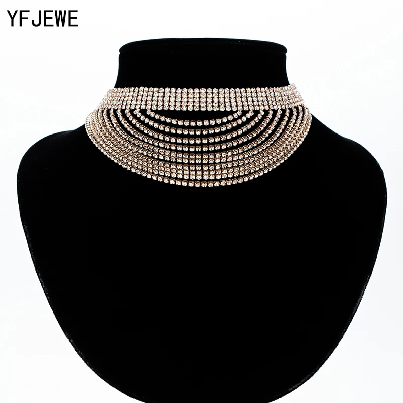 YFJEWE Women Full Rhinestone Pendant Jewelry Collar Necklace Ten Hanging Chain African Clavicle Necklaces Choker Necklace  N367