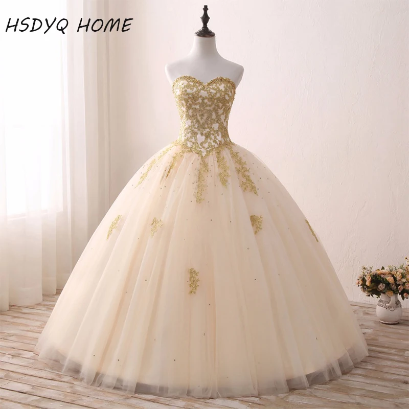 Gold Appliques Vestidos De 15 Anos Sweetheart Ball Gown Quinceanera Dresses Real Photos Prom Gowns Amazing Birthday Dresses 2017