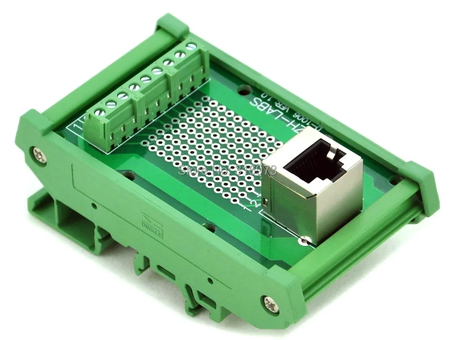 RJ45 8P8C DIN Rail Mount Interface Module, Vertical Jack.