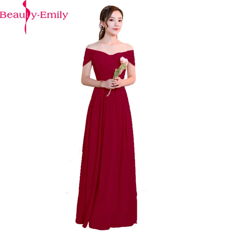 

Beauty-Emily Boat Neck Evening Dresses Long Cheap Sleeveless A Line For Wedding Party Formal Dress Lace Up Back Chiffon Dress