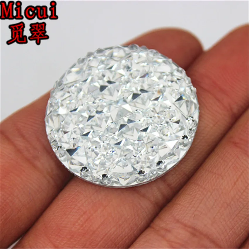 Micui 10pcs 30mm Round Resin Rhinestones Crystal and Stones Flat Back Button For Clothes Dress Crafts Decoration MC782