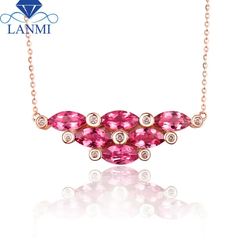 

Подвеска LANMI для женщин, настоящее розовое золото 18 карат, натуральный турмалин, ожерелье, подвески, маркиза 4x6 мм, с цепочкой, ювелирные изделия для девочек, подарок