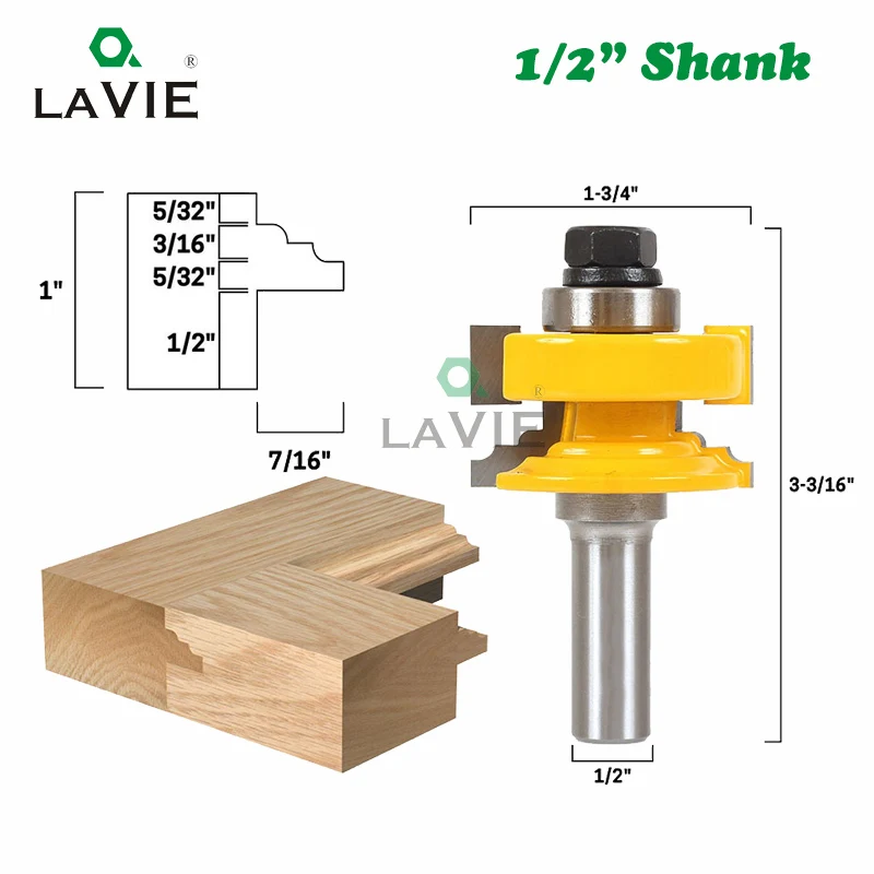 1pc 12MM 1/2 Shank Classical Reversible Rail & Stile Ogee Tenon Glass Door Router Bit Milling Cutter for Wood Woodworking 03076