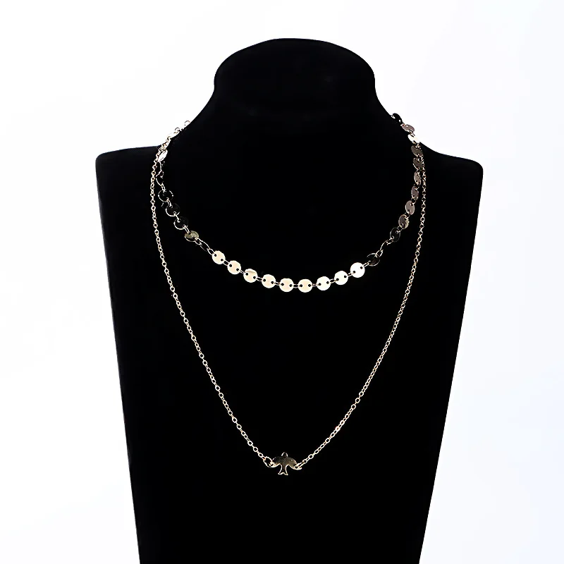 Hot Fashion  Women crystal Necklace Small Wafer Sequin Peace Pigeon Birds Party Gift Jewelrty N1077