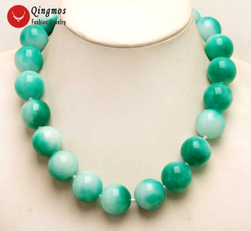 

Qingmos Trendy 18mm Round Natural White & Green Jades 17" Chokers Necklace for Women with Genuine Jades Necklace Jewelry-nec6280