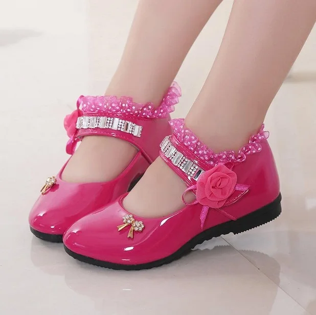 

2024 female child black leather performance shoes female child white leather princess single shoes