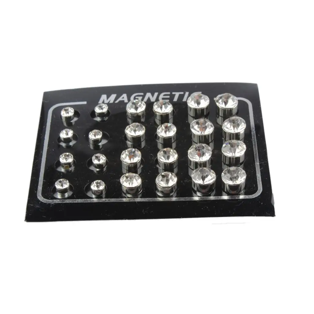 Paquete de 12 pares de aretes magnéticos redondos de cristal para hombres y mujeres de 4 mm, 6 mm, 7 mm