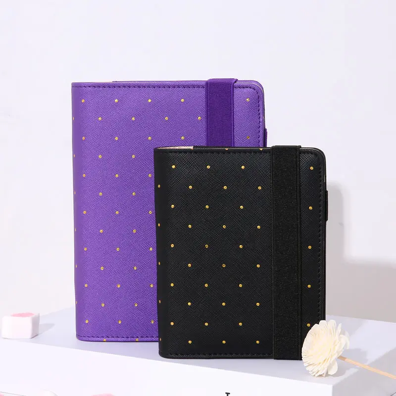 

Yiwi Travel Journal A5 A6 A7 Polka Dot Black PU Leather Spiral Loose Leaf planner Agenda Notepad Bandage With doki Divider