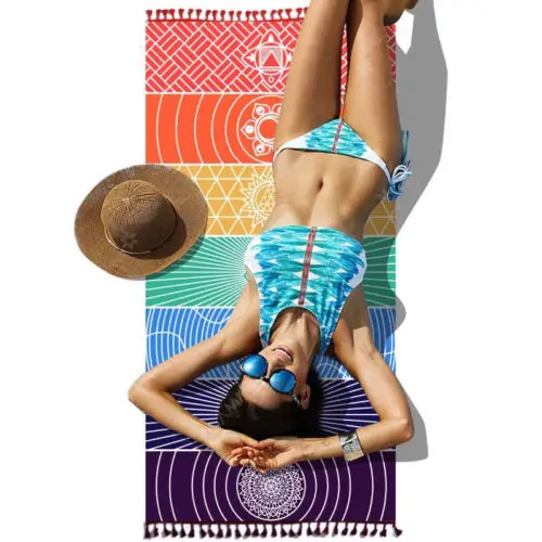 1Pcs Tassels Single Rainbow Chakra Tapestry Towel Mandala Boho Stripes Travel Yoga Mat Tapestry