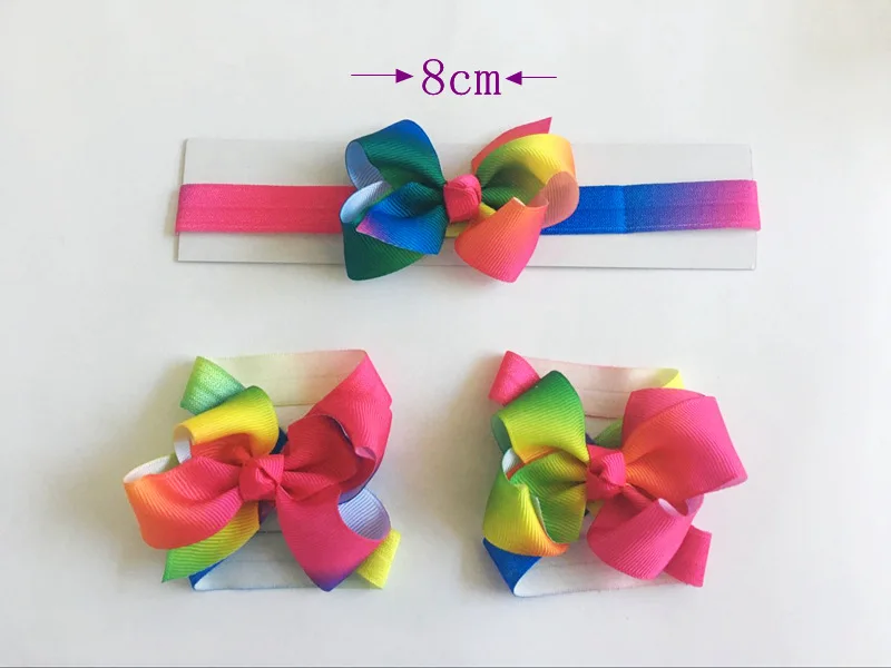 cute boutique 3inch  colorful ribbon bow girls barefoot sandals and headband sets barefoot sandal children shoes