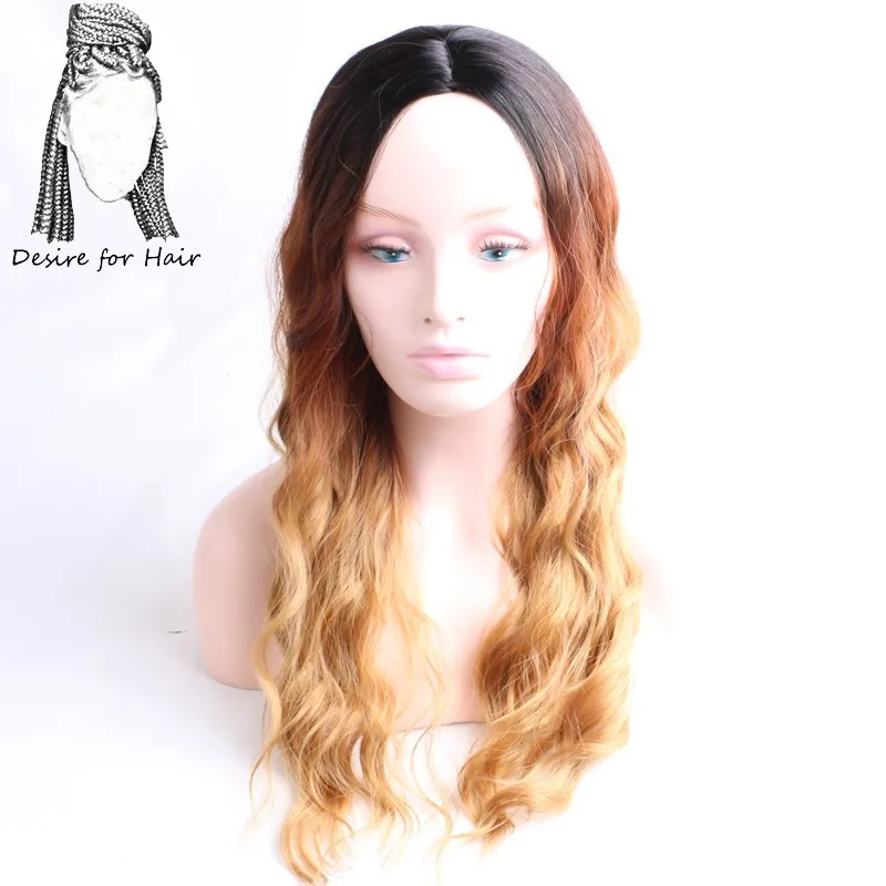 Desire for hair 26inch ombre brown color long wavy synthetic wig heat resistant synthetic wigs for women