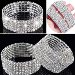 1/2/3/4/5 Rows Bracelet Fashion Wedding Jewelry For Bridal, Crystal Rhinestone Stretch Bracelet Bangle Bling Wristband For Women