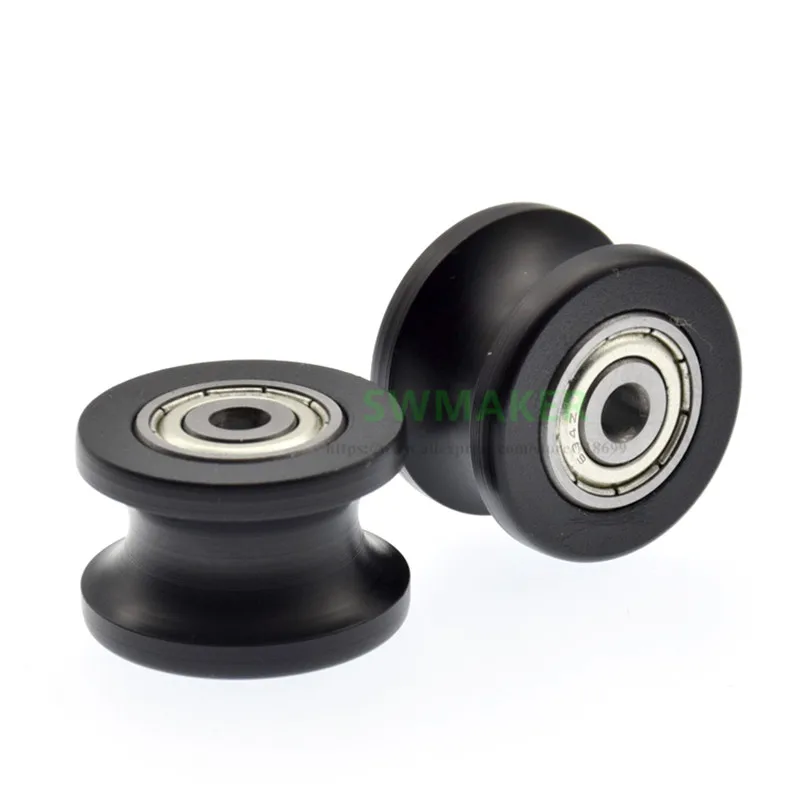 SWMAKER 10pcs 4*25*16.5mm grooved U concave wheel, embedded 634zz double bearing, 10mm diameter track, guide wheel POM, plastic