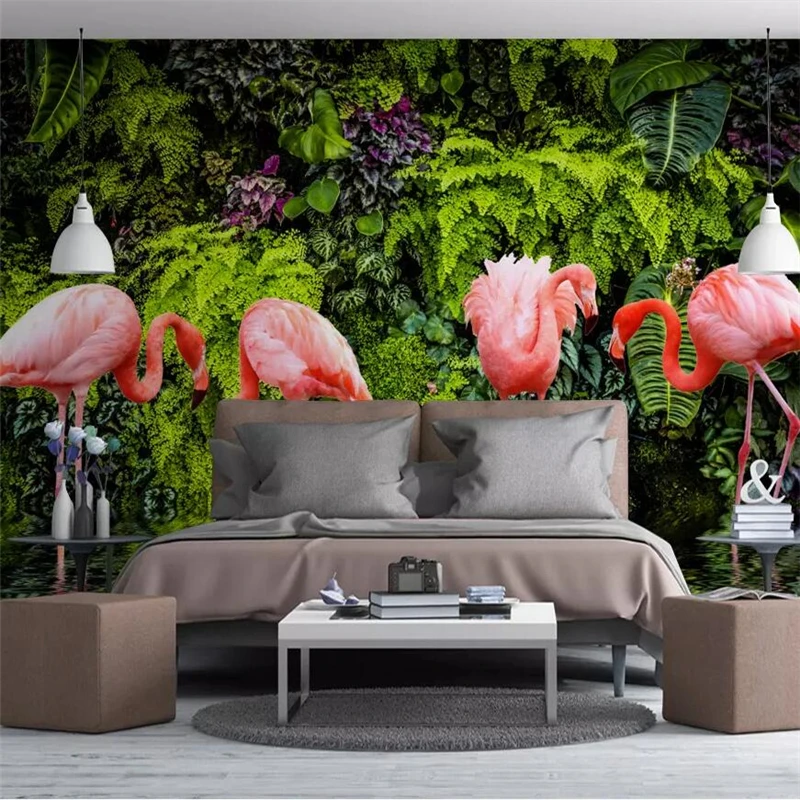 wellyu Nordic small fresh tropical rainforest banana leaf flamingo garden wall custom large mural wallpaper papel de parede