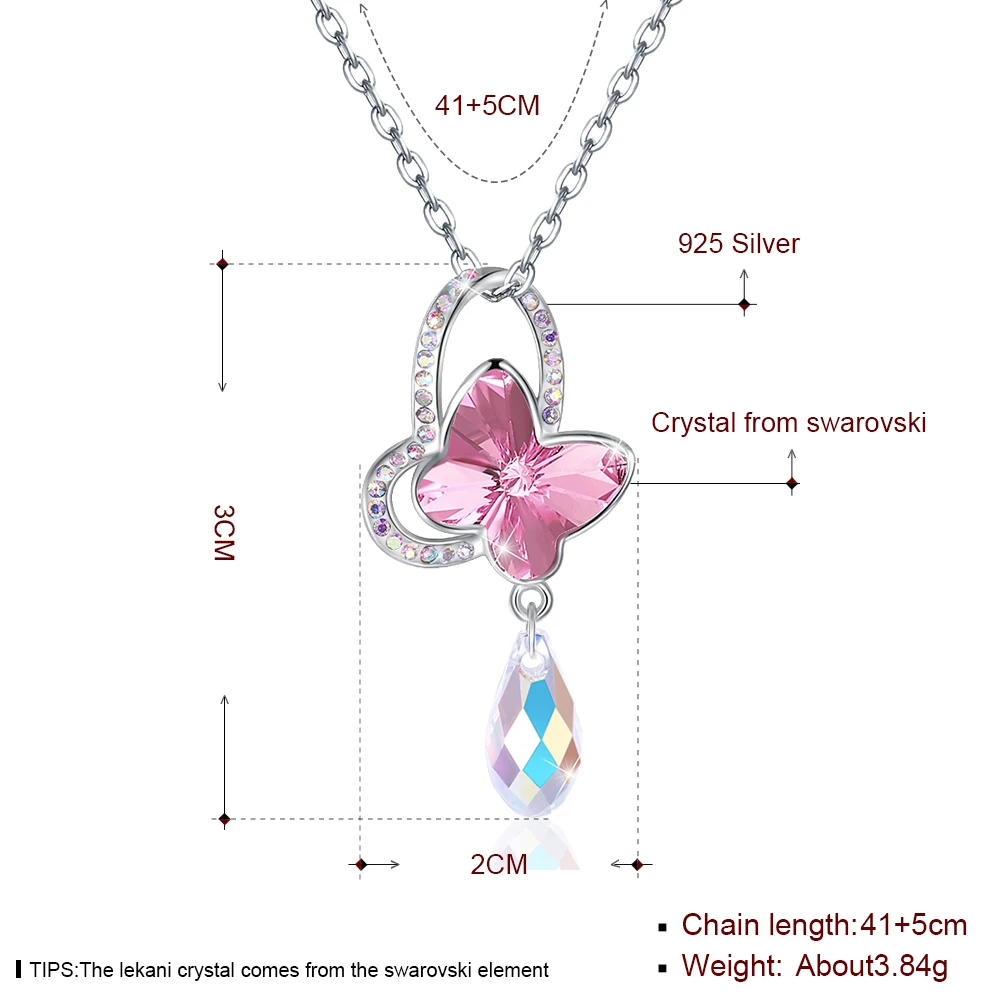 Noble   New Blue/Pink Crystal Rhinestone Butterfly Pendant Necklace Classic Jewelry Lover Gift Women's Necklaces