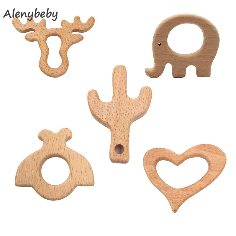 DIY Natural Handmade Baby Teething Toys Organic Beech Wooden Teether Safe Wooden Pendant