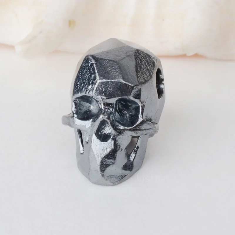 solid 925 Sterling Silver Skull Charm Bead, Gun black Silver spacer loose bead with 3mm hole jewelry diy components accessories