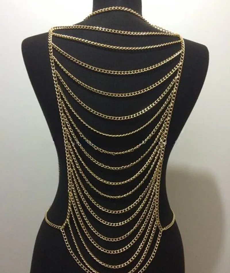 New Style B619 Women Fashion Gold Colour Chains Sexy Layers Longer Full Clothing Body Chains Jewelry 3 Colors