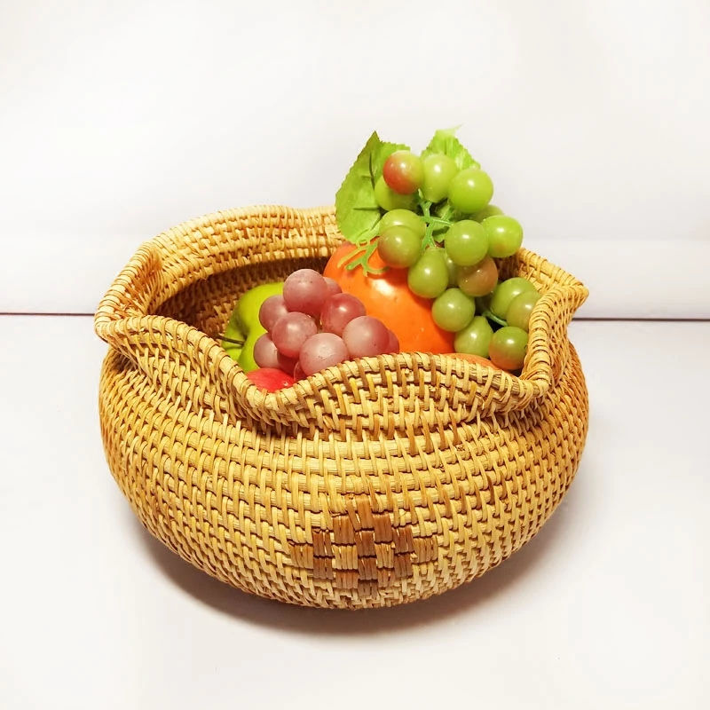 

Vietnam Rattan Tea Point Box Handmade Fruit Basket Dried Fruit Plate Snack Basket Home Storage Basket Creative Desktop Storage b